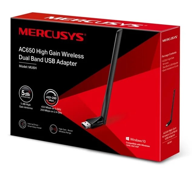 Placa de Rede Mercusys Wireless MU6H AC650 Alto Ganho USB 4